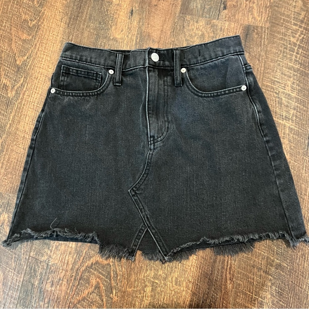 Madewell Frayed Hem Black Mini Skirt